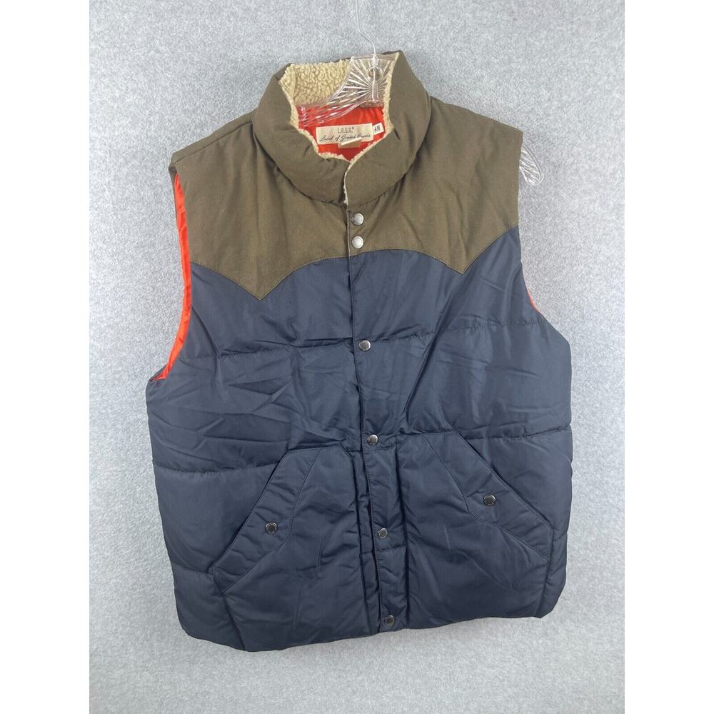 H & M Label of Graded Goods‎ LOGG Puffer Vest Men's L Blue Brown Color Block